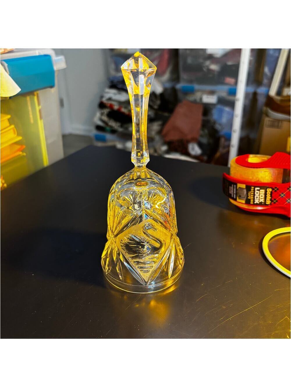 Vintage Clear Glass Bell with Etched Swan Design